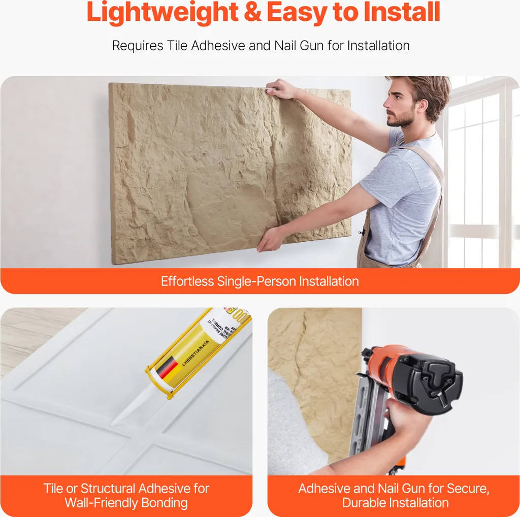 Rénovation murale rapide : Panneau 3D aspect pierre PU jaune sans pose