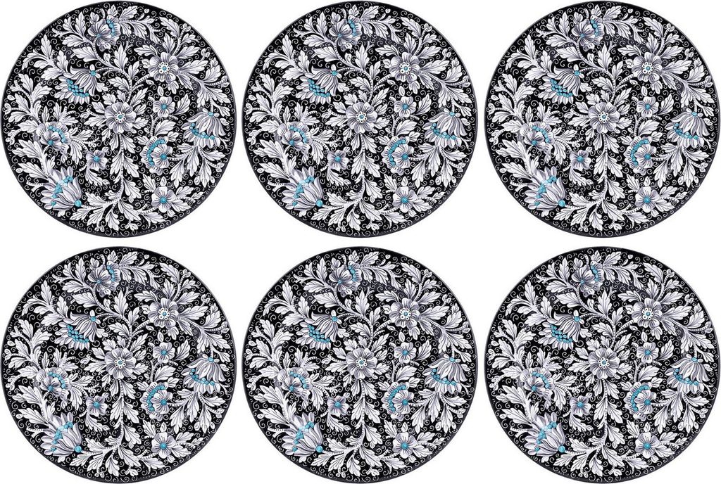 Casa Padrino Luxus Keramik Teller 6er Set Schwarz Ø 32 cm - Italy