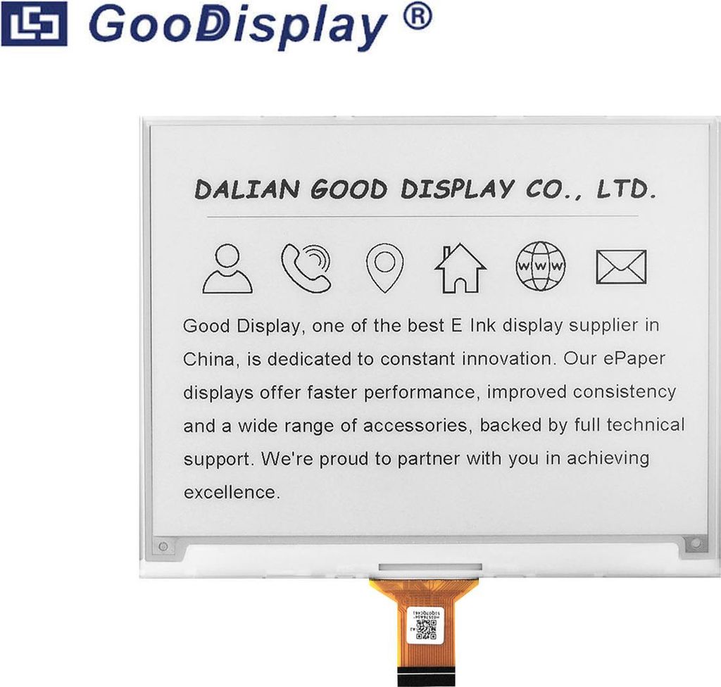 GoodDisplay 5,76" E Ink Carta HD-Bildschirm für E-Reader-Entwicklung | 920 × 680 | SPI | GDEH0576T81