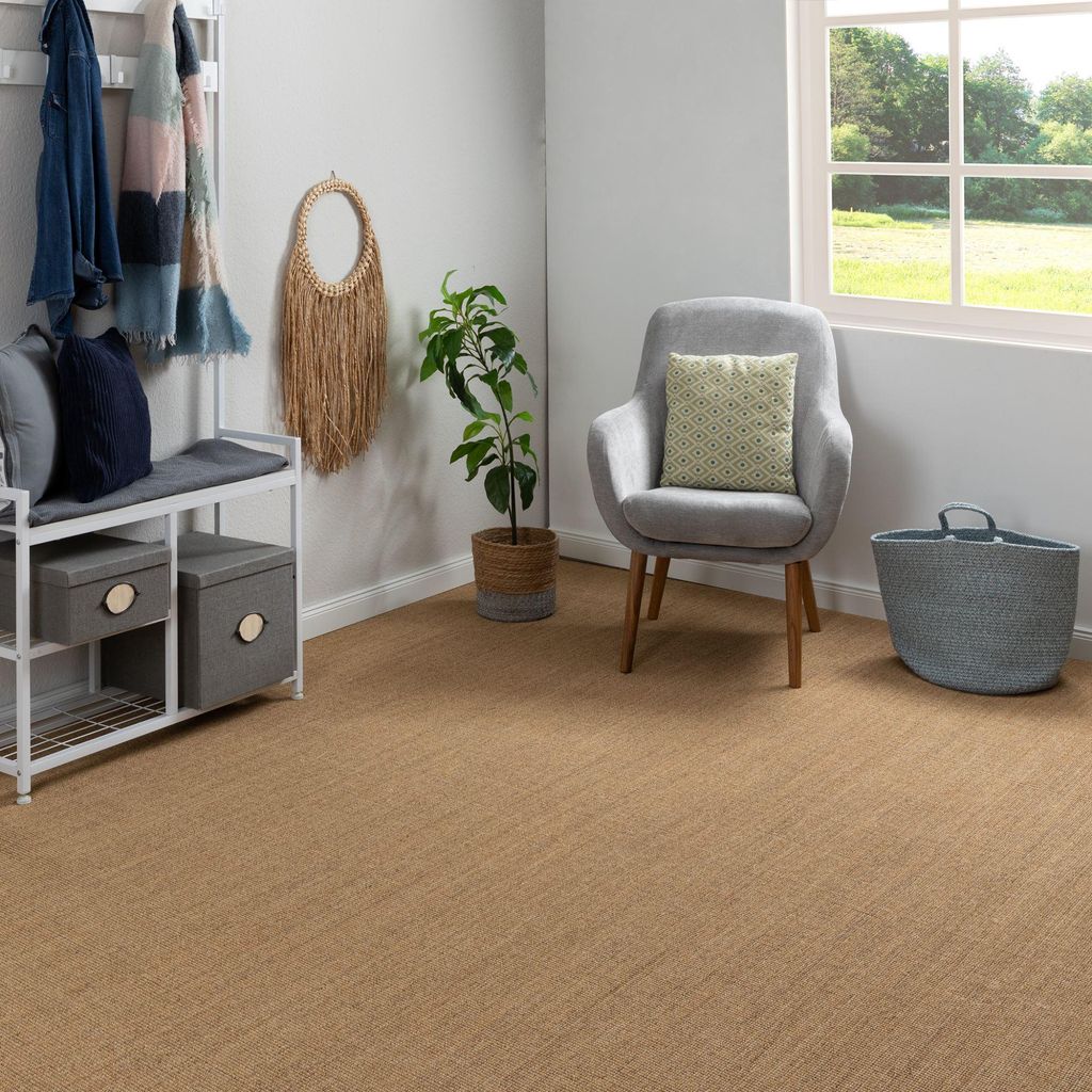 Steffensmeier Sisal Teppichboden Salinas Meterware | Auslegware für Flur, Büro, Diele, Stuhlrolleneignung | Natur dunkel, Größe: 200x400 cm