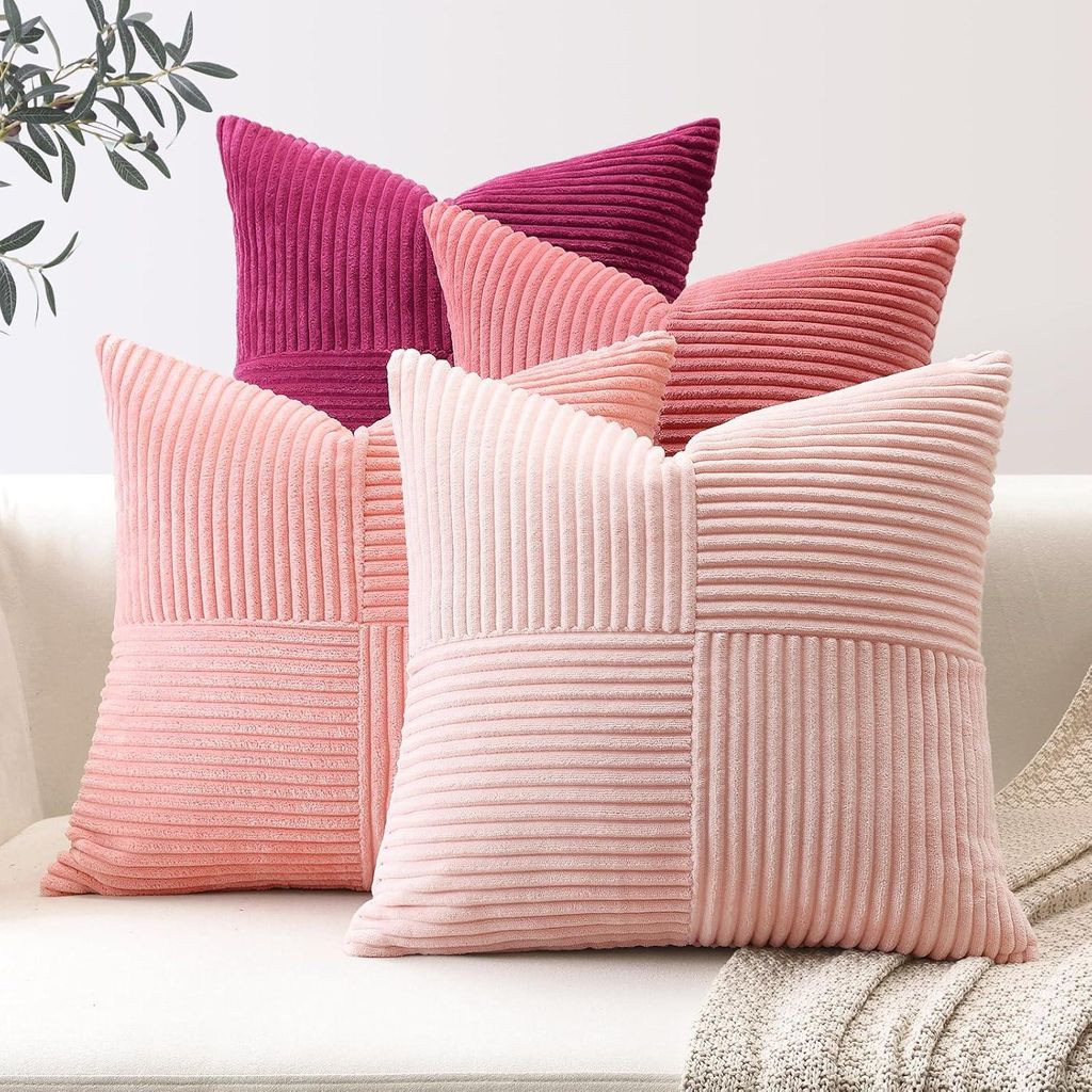 Set mit 4 gestreiften Cord-Überzügen im Bohème-Stil, 55 x 55 cm, mit verdecktem Reißverschluss