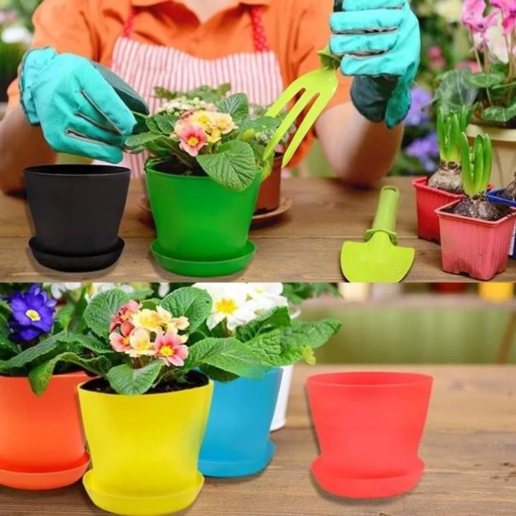 Petits Pots avec Soucoupes en Plastique Durable pour Semis et Fleurs