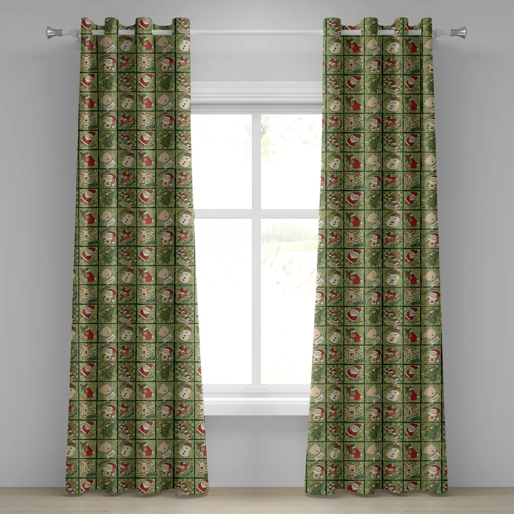 Rideau à œillets de Noël ABAKUHAUS 280x175 cm Imprimé Vert Olive