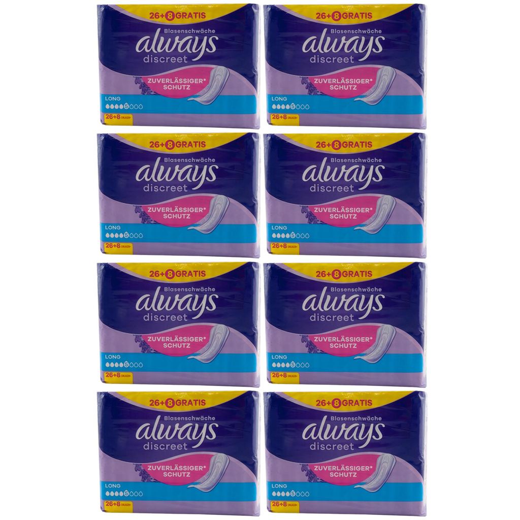 always discreet LONG 8 x 34 Stück Blasenschwäche Schutz Produktbild 
