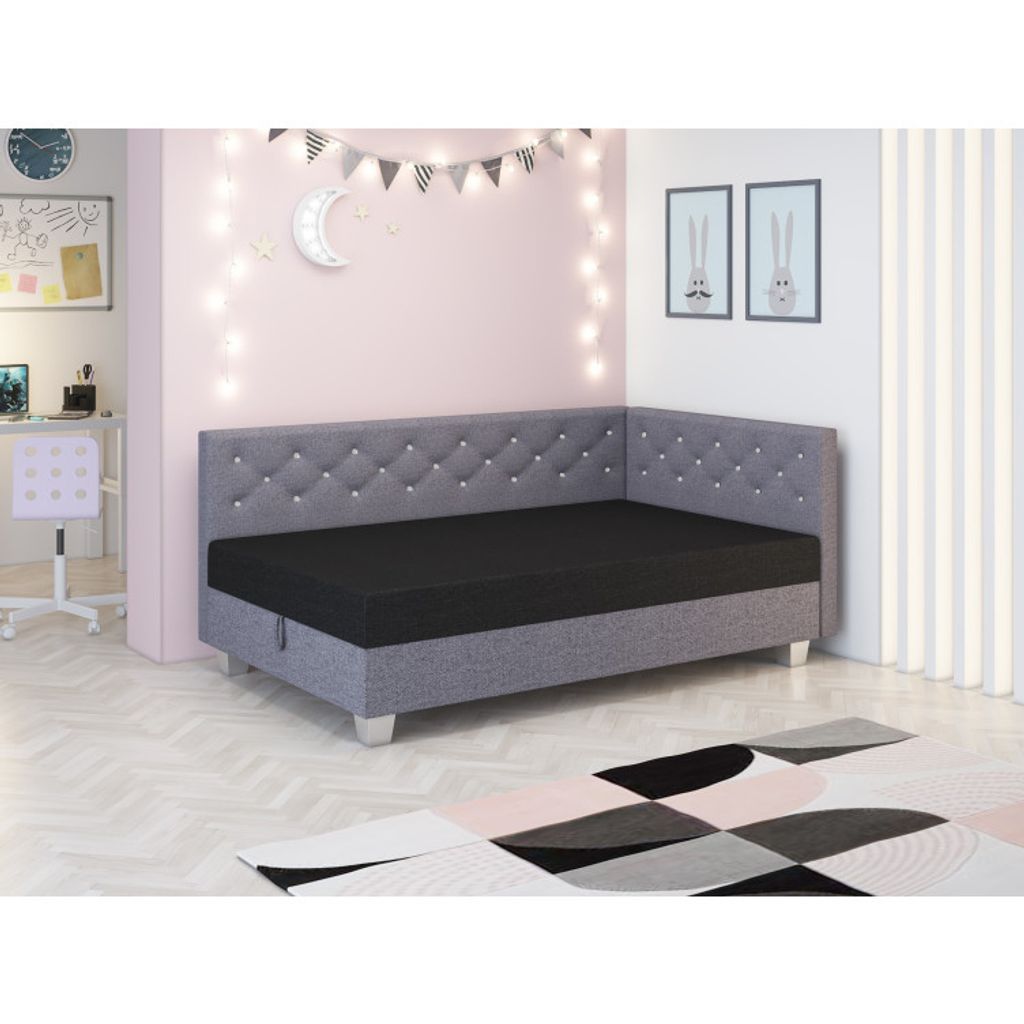 Einzelbett 110x195 FREDERIKA PLUS 1 - schwarz/grau