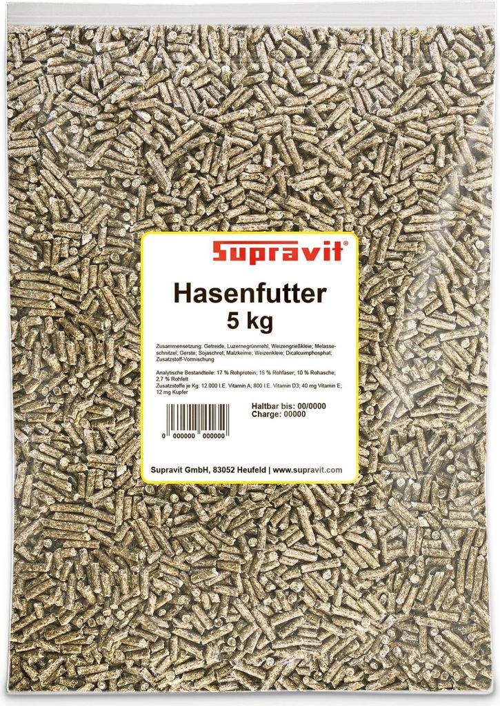 Supravit Hasenfutter & Kaninchenfutter 5kg | Alleinfutter für Zwergkaninchen, Kaninchen & Hasen | Ideal als Zucht und Aufzuchtfutter geeignet
