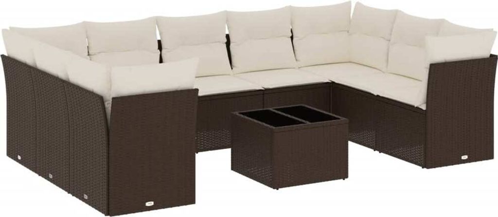 10-tlg. Garten-Sofagarnitur mit Kissen Braun Poly Rattan