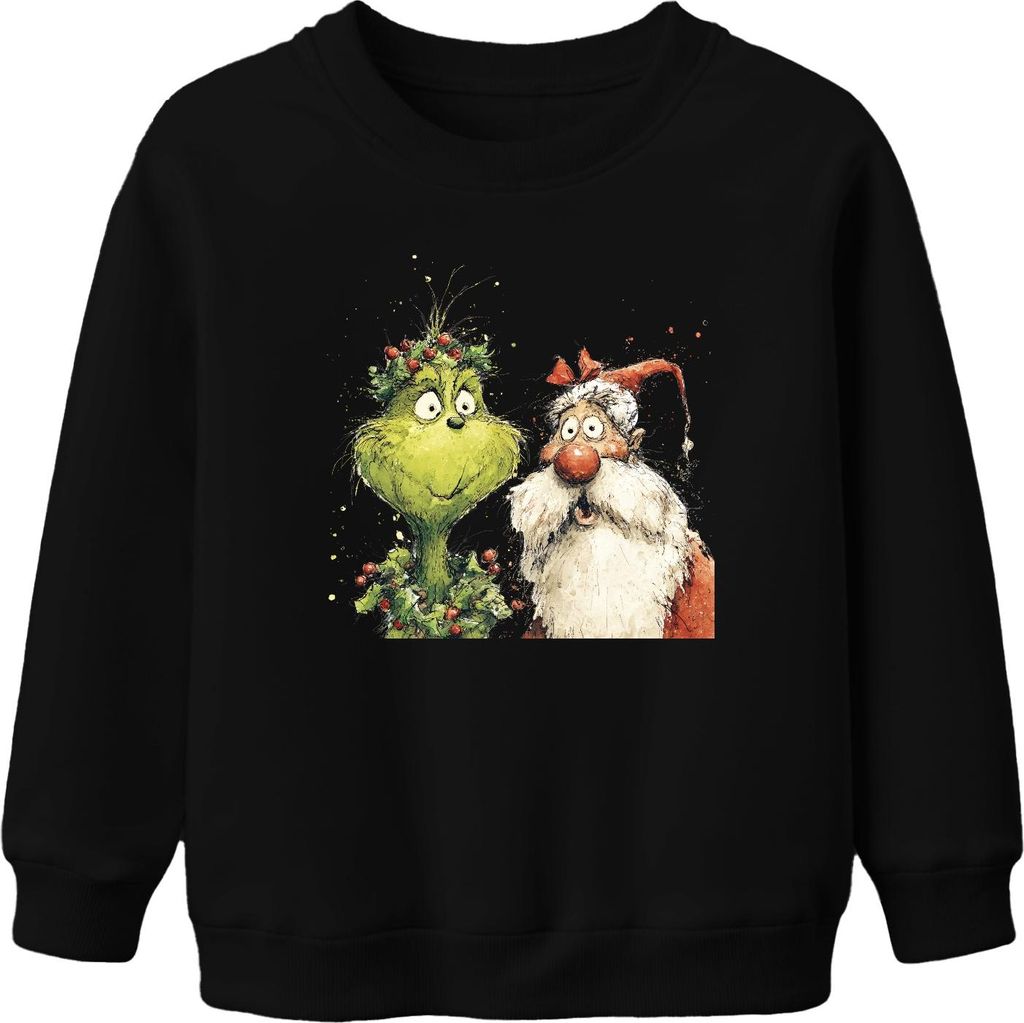 Grinch Weihnachtsmann Aquarell lustig Geschenk Vintage Uni Kinder Sweatshirt Pullover, Schwarz, 104