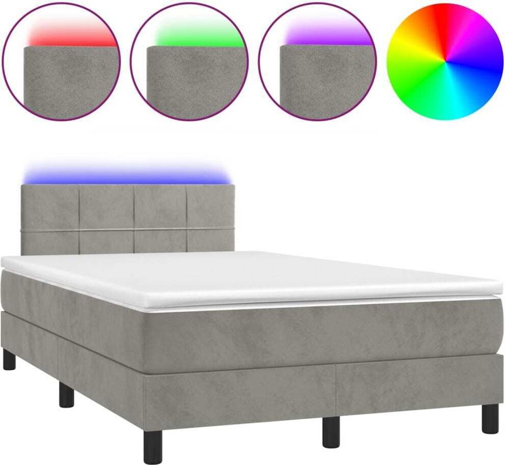 Boxspringbett mit Matratze & LED Hellgrau 120x200 cm Samt