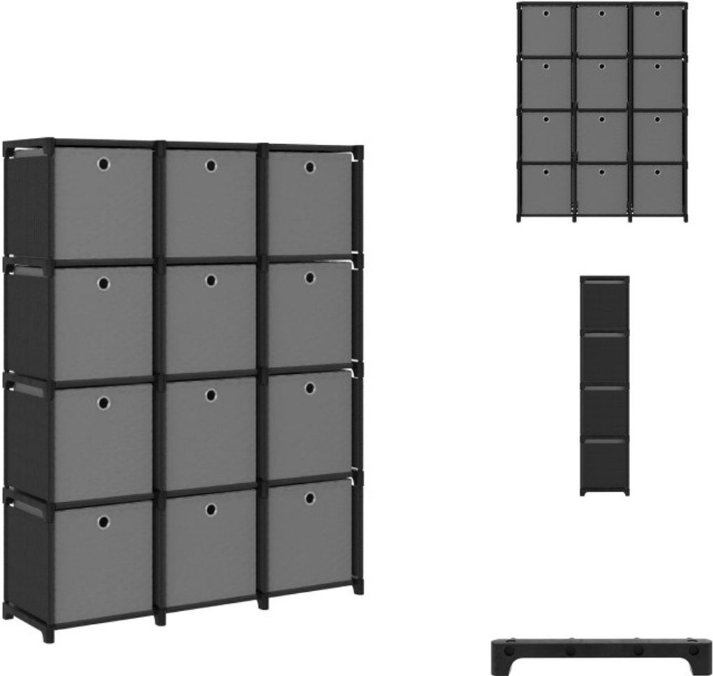 vidaXL Würfel-Regal mit Boxen 12 Fächer Schwarz 103x30x141 cm Stoff - Bücherregale & Bücherschränke