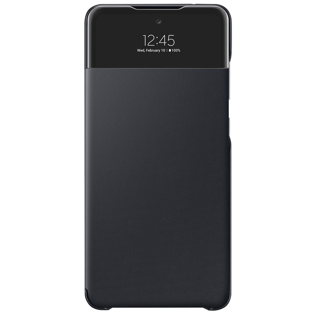 A black flip case for a smartphone is shown from the front.