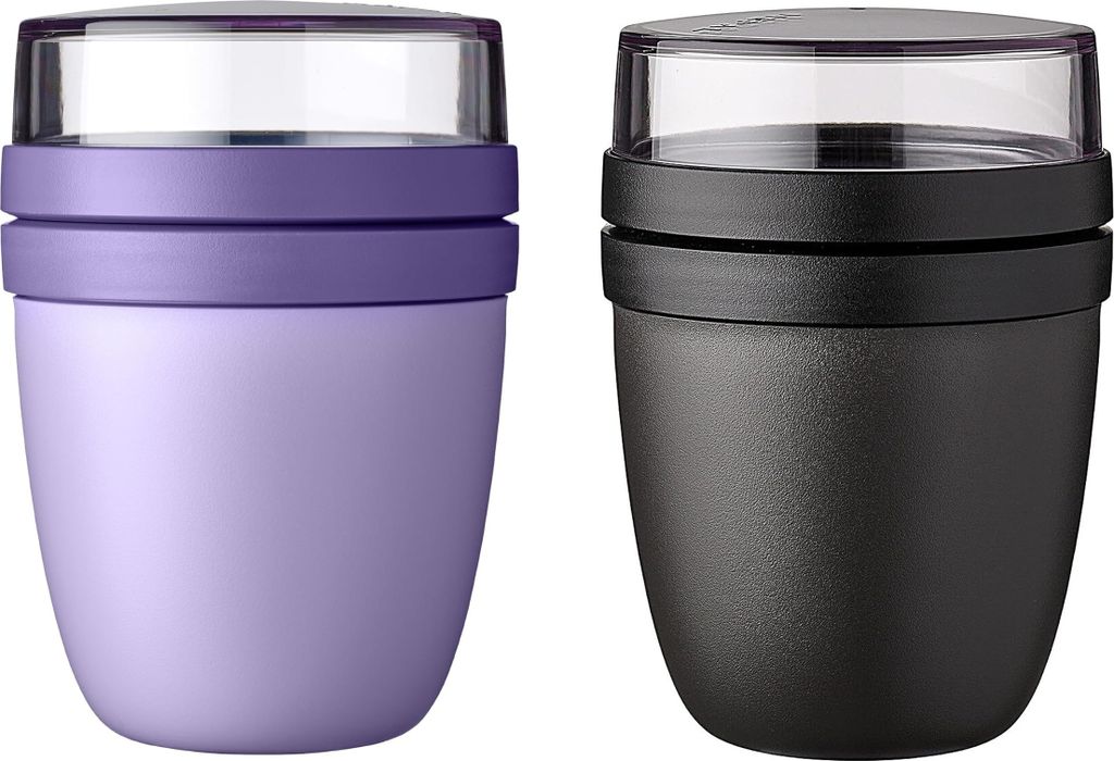 Mepal | Lunchpot Ellipse Mixed | Vivid Lilac + Nordic Black | Müslibecher to go | Unterteilung für Joghurt & Müsli | 500 ml + 200 ml | Geeignet ...