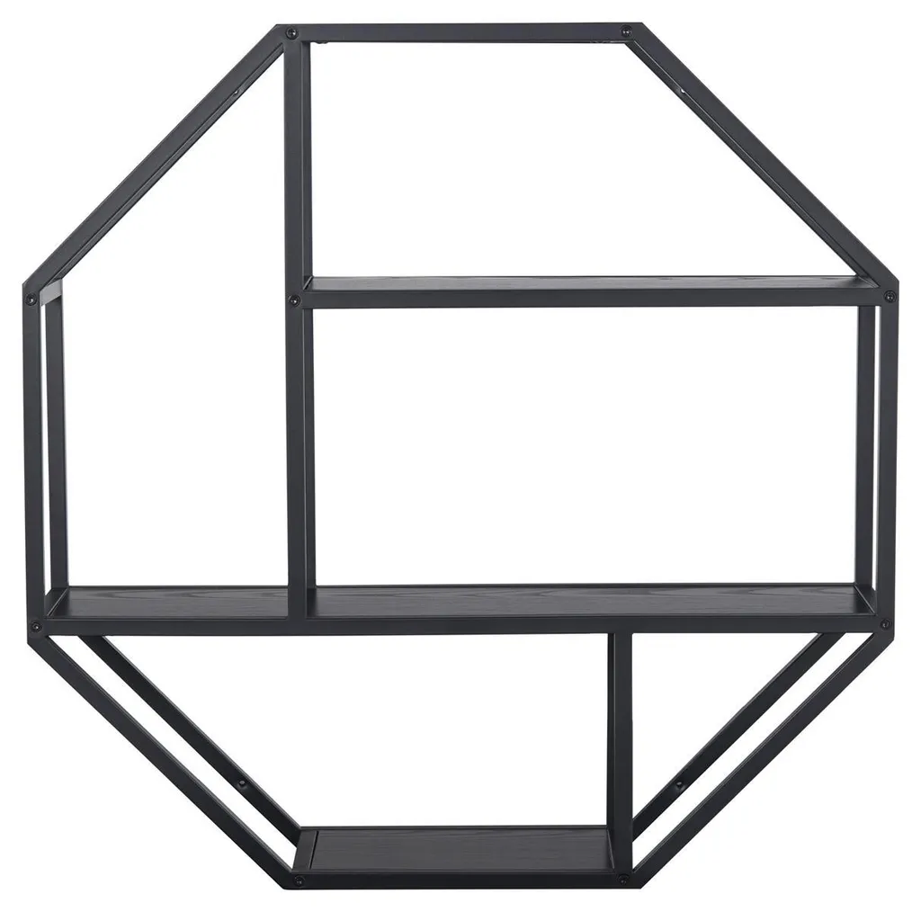 Étagère Murale Métal Noir et Bois Frêne Carney Format 77x77 cm