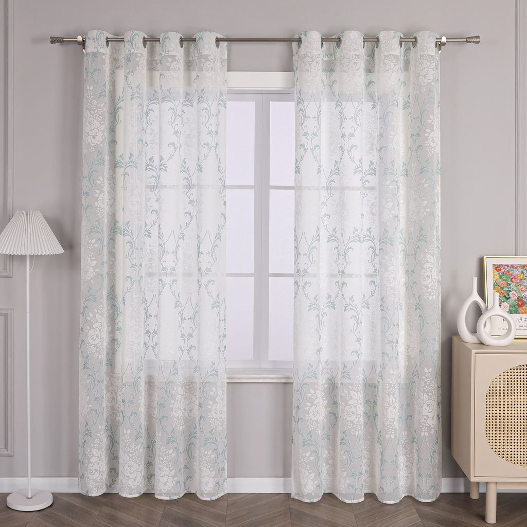 Joyswahl Vorhang Modern Gardinen mit Ösen Ausbrenner Voile Vorhänge Transparent Schlafzimmer Wohnzimmer, Grün HxB 245x140cm, 1 Stück