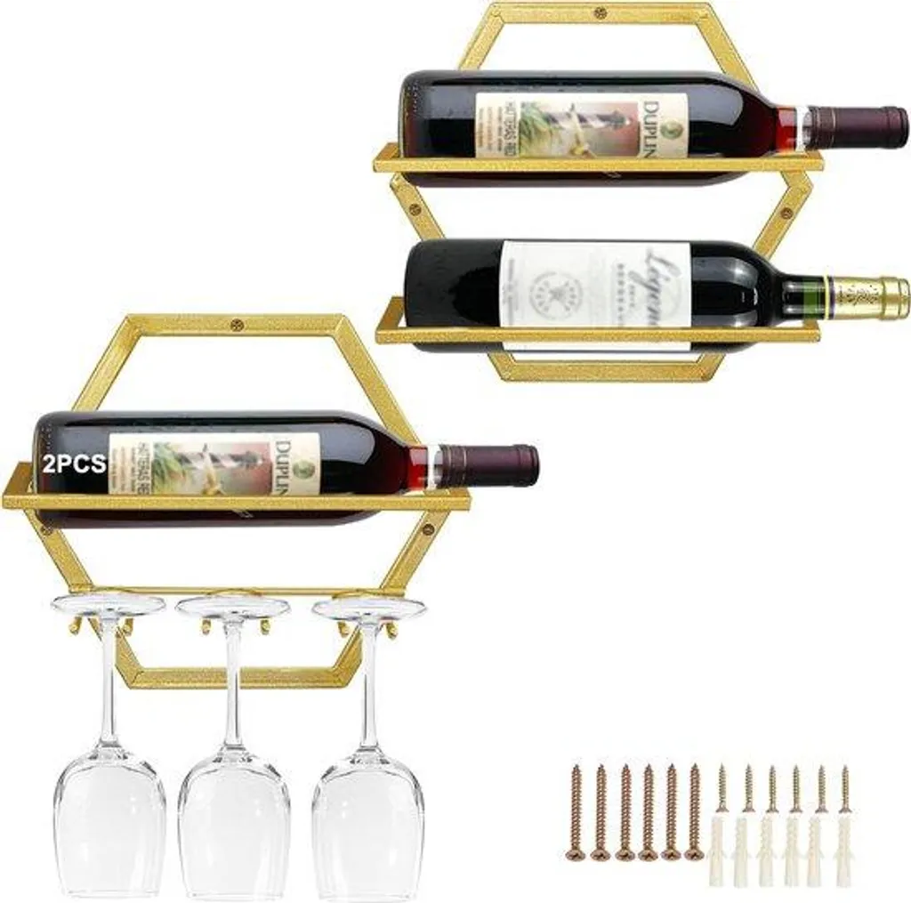 Casier à bouteilles mural rouge et porte-verre pour cuisine lot de 2
