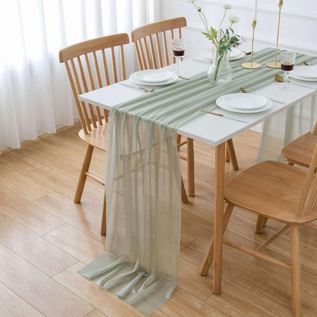 Runner da tavola in chiffon verde salvia tessuto tulle Immagine del prodotto 