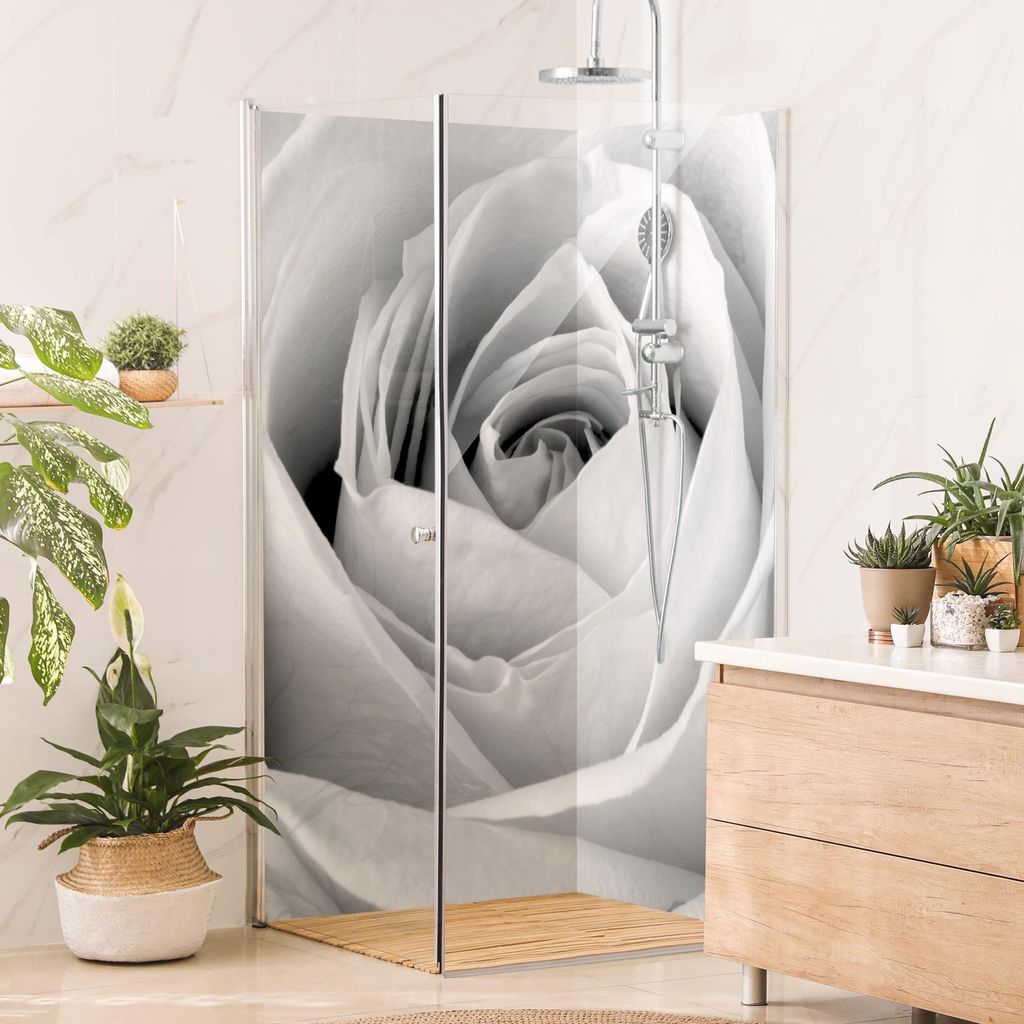 Duschrückwand mit Motiv selbstklebend - 0.61 mm Wandpaneel wasserfest Rose schwarz weiss Landhaus Badrückwand fugenlos Premium matt 90x200 cm