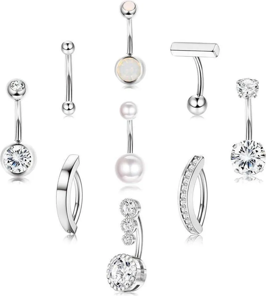 Set Piercing Ombelico 14Ga Acciaio Inox Oro e Opale - 9 Gioielli Navel