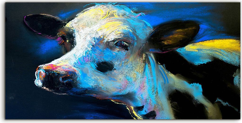 Coloray Canvas 140x70 Wandbild Leinwand Bilder Kunst Bild Farm der Tiere Malerei Kuh