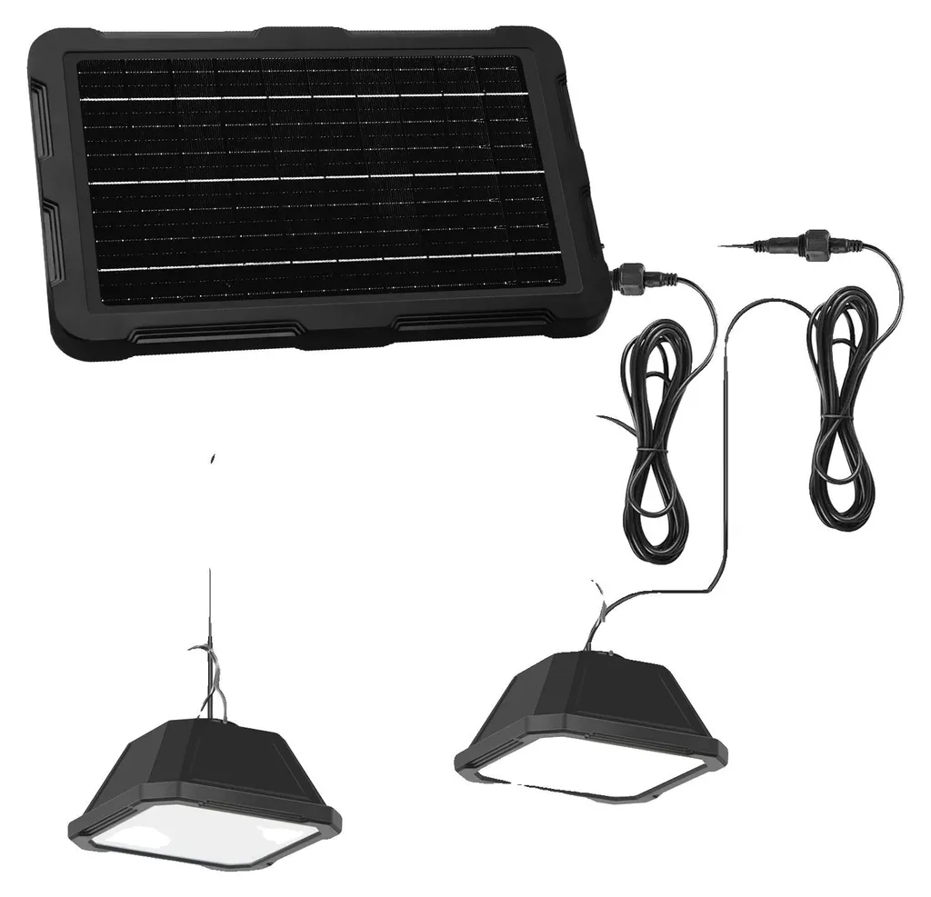 Éclairage solaire pour pergola et terrasse avec suspension double tête
