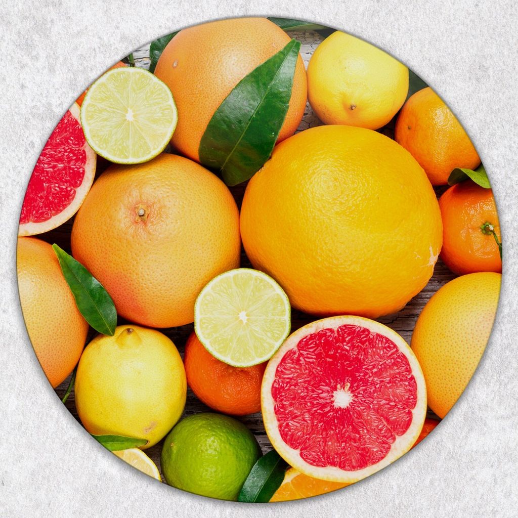 Glas-Herdabdeckplatten Glaskeramikkochfeld-Abdeckung Spritzschutz Glas Runden Schneidebrett fi40 cm - Bunte Früchte Grapefruit Orangen