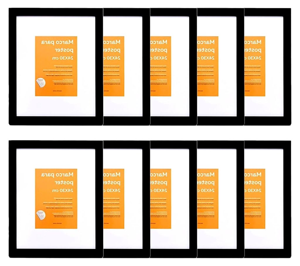 Set mit 10 schwarzen Bilderrahmen, A4 (21 x 29,7 cm) mit Passepartout, schwarzer Rahmen für Fotos, Poster, Urkunden,..