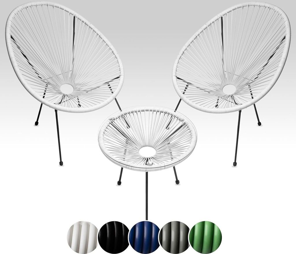 sunnypillow 2er Set Acapulco Gartenstühle mit Tisch | Loungesessel für Wohnzimmer, Terrasse, Garten, Balkon Sessel Stuhl | Weiß