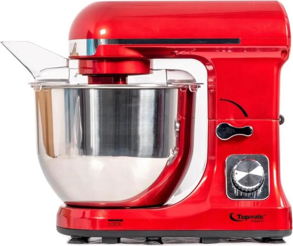 Topmatic PKM-1400.2 Robot Pâtissier 1400W Rouge 5L Mixeur Pétrin