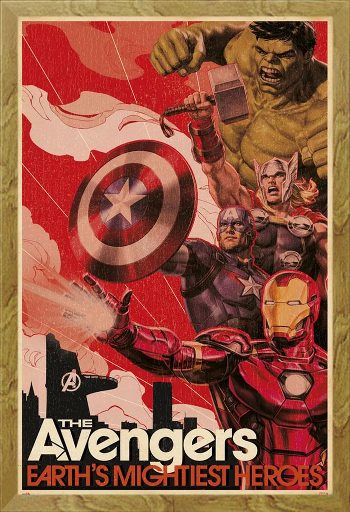 Poster Avengers encadré vitre acrylique anti-casse et cadre chêne Shinsuke