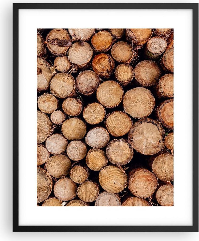 Gerahmtes Poster - Schwarzer Rahmen - Holz Baumstämme Stämme - 40x50 cm - Wand Bild - Wanddeko - Wandbilder - Kunstposter - Wandposter - Bilderra...