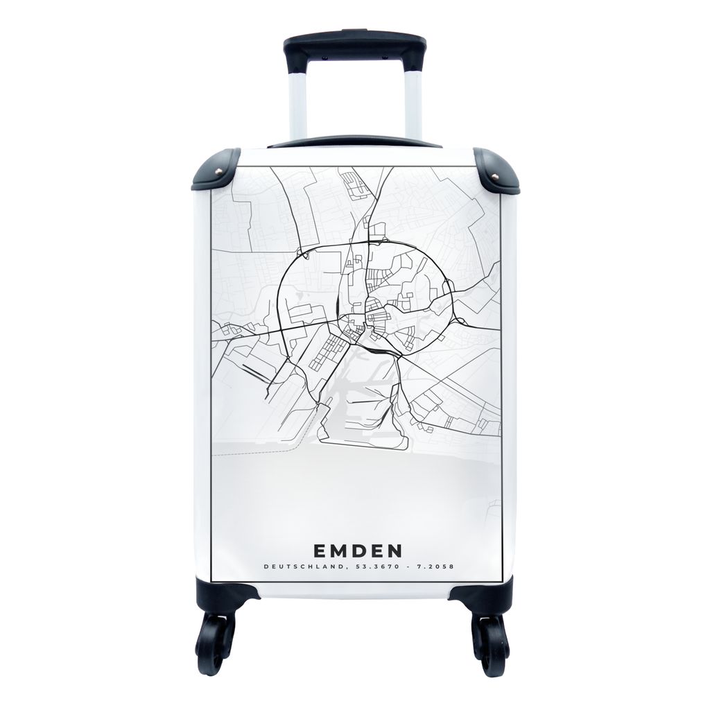 MuchoWow Koffer Handgepäck Trolley Rollkoffer Kleine Reisekoffer mit 4 Rollen - Karte - Emden - Stadtplan - Cabin Size < 55x40x23 cm & 55x40x20 ...