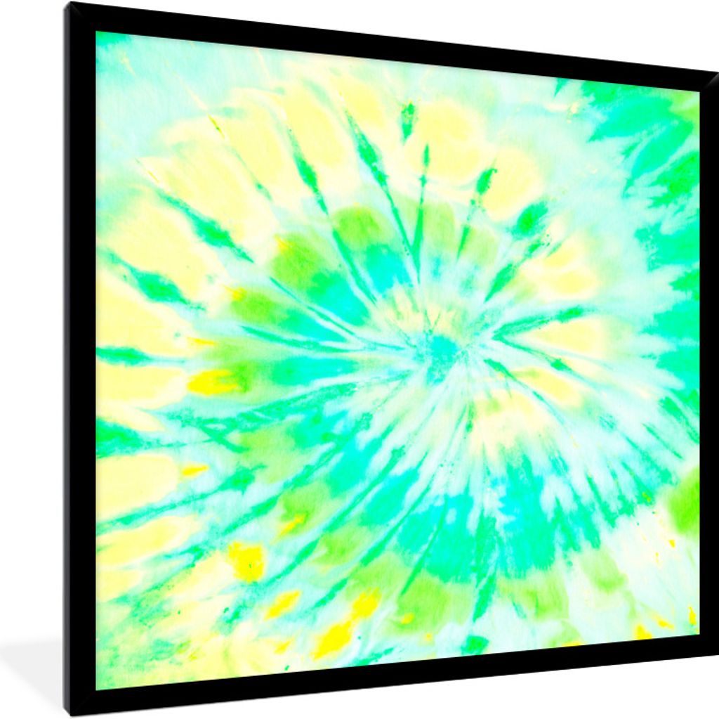 MuchoWow Gerahmtes Poster Sommer - Krawattenfärbung - Gelb 40x40 cm - Poster mit Schwarzem Bilderrahmen Wandposter Rahmen Foto Bilder - Mit Rahm...