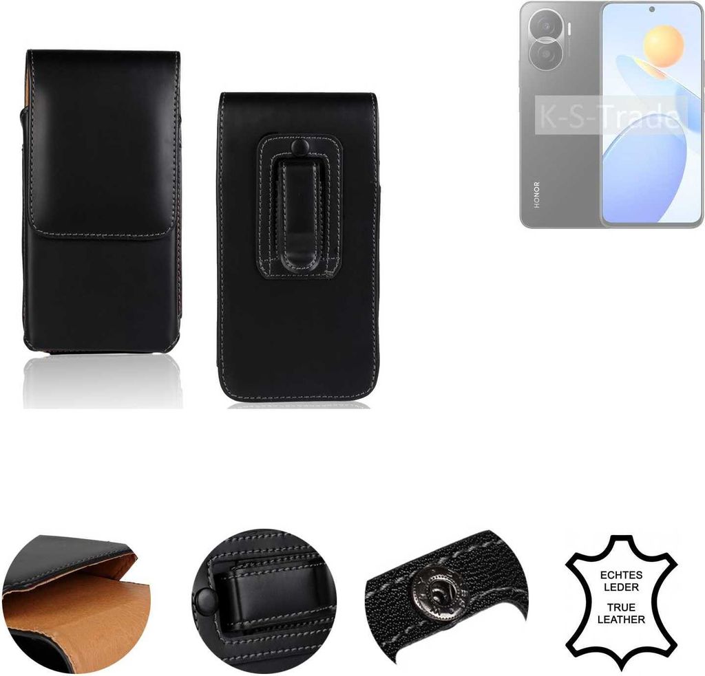 K-S-Trade Holster Gürteltasche Handy Hülle Schutzhülle kompatibel mit Honor Play 7T Pro Handyhülle Leder schwarz, 1x