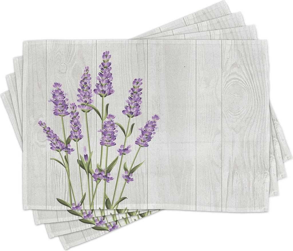 ABAKUHAUS Lavendel Platzmatten, Aromatische Kräuter Bouquet auf rustikale Holzbohle Frischen Land, 30 x 45 cm, Olivgrün Pale Grau