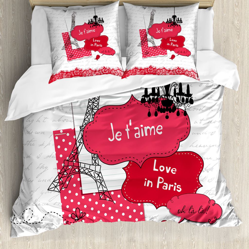 ABAKUHAUS Eiffelturm Bettbezug Set für Einzelbetten, Je T'Aime in Paris, Milbensicher Allergiker geeignet mit Kissenbezug, 155 cm x 220 cm - 80 x ...