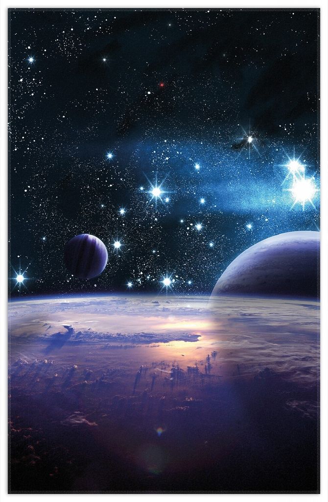 Wallario Premium Teppich, Größe 90 x 140 cm, Planeten im Weltall