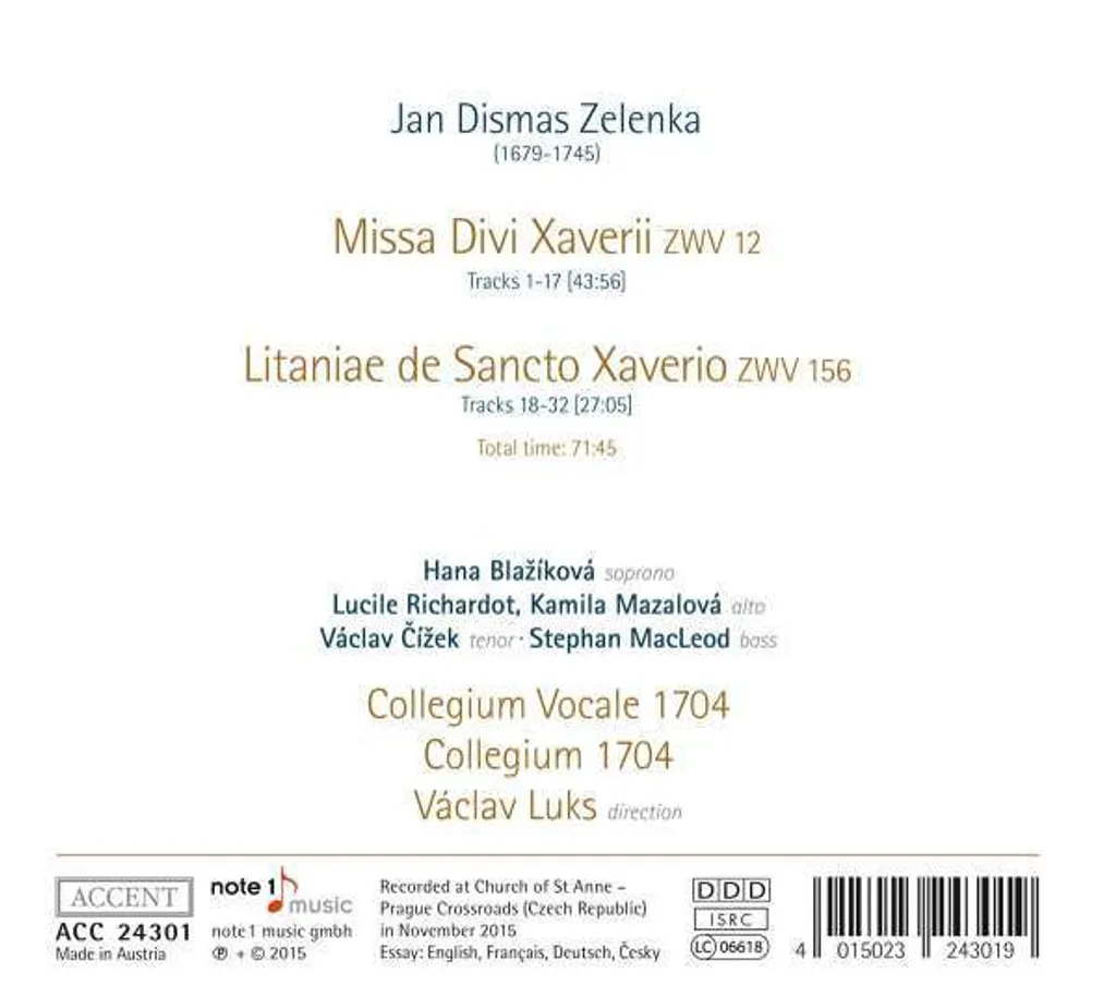 Missa Divi Xaverii ZWV 12 Litaniae de Sancto Xaverio Jan Dismas Zelenka