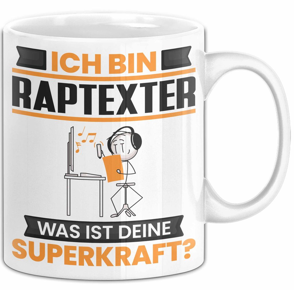 Raptexter Tasse Geschenk für Raptexter Geburtstag Lustiger Spruch Kaffee-Becher Was Ist Deine Superkraft (Weiß)