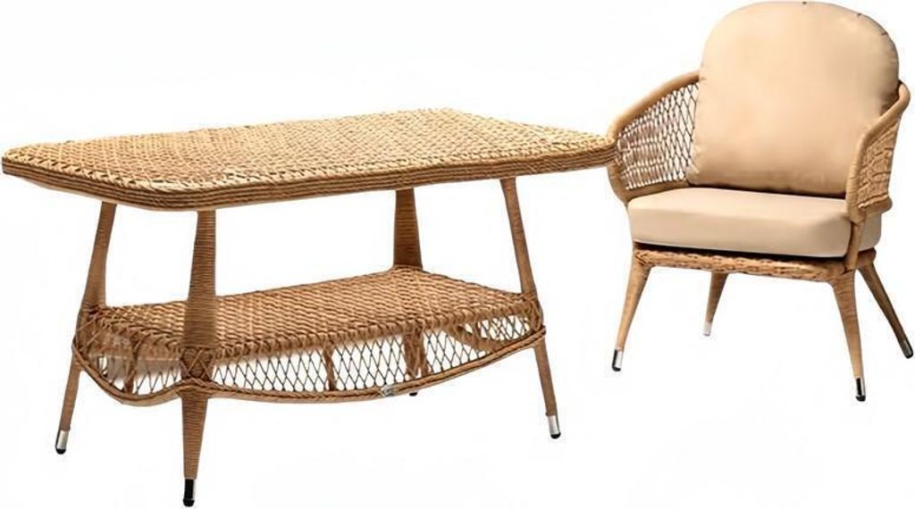 Sessel Couchtisch Garnitur Beige Terrasse Modern Sitzer Rattan stilvoll Set