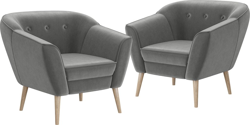 MEBLINI Sofa Sessel für Wohnzimmer 2er Set - Mini Lounge für zwei Personen - Sitzgarnitur - Polstergarnitur - DORIS - 1+1 - Hellgrau Samt