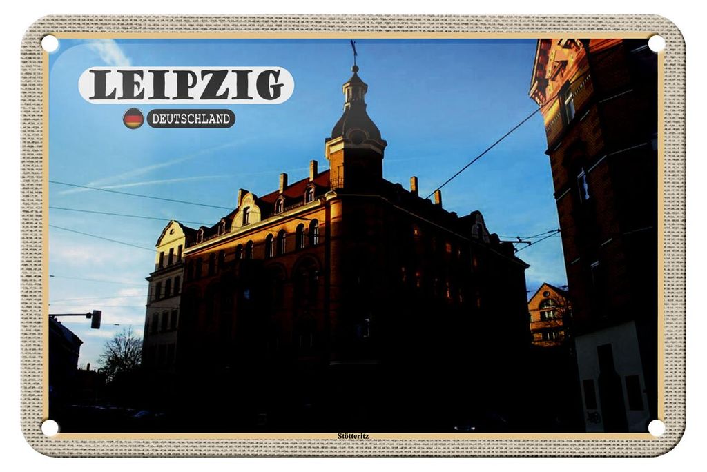 Blechschild Städte Leipziger Stötteritz Gebäude 18x12cm Dekoration