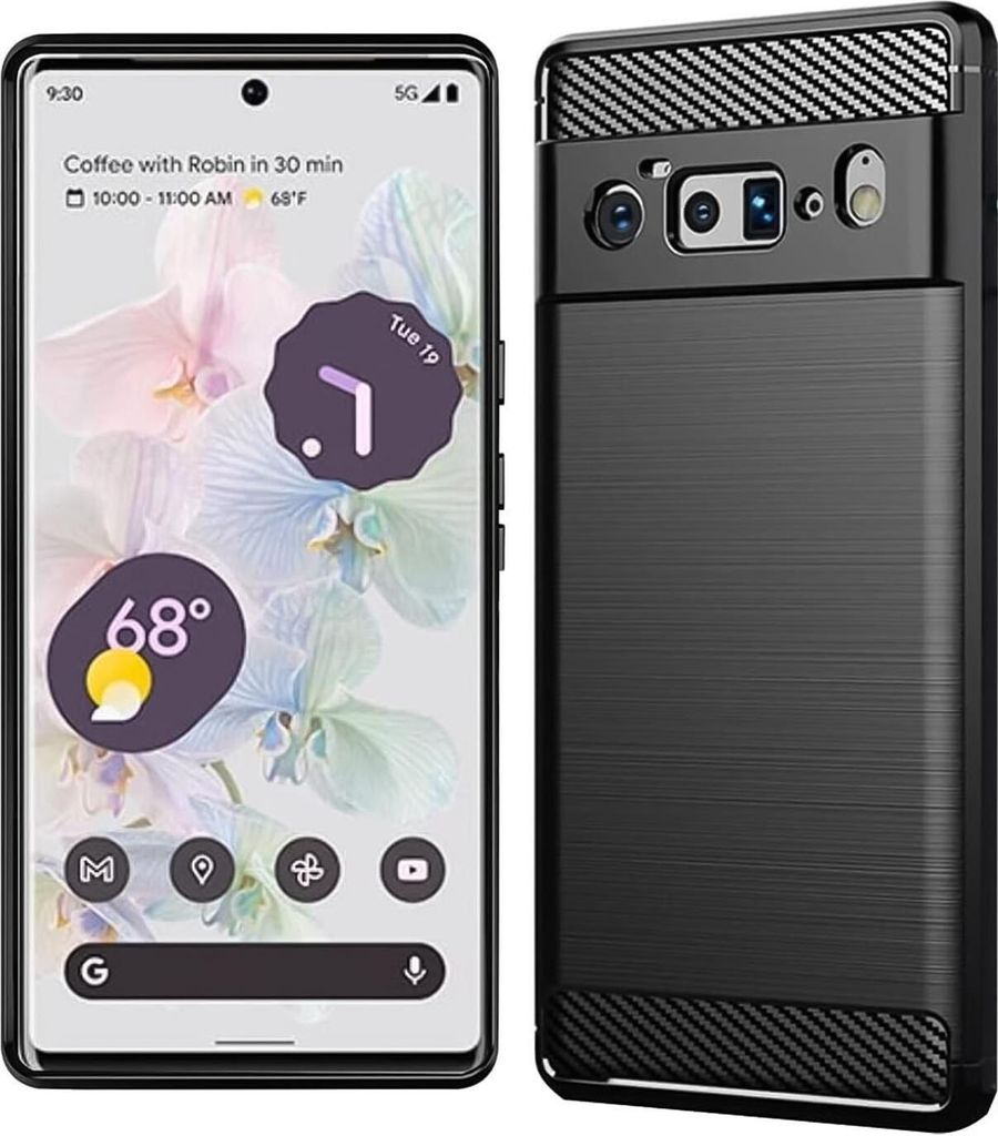 Conie Silikon Schutzhülle für Google Pixel 6 Pro Tasche Case Cover Bumper TPU Carbon Look Hülle in Schwarz