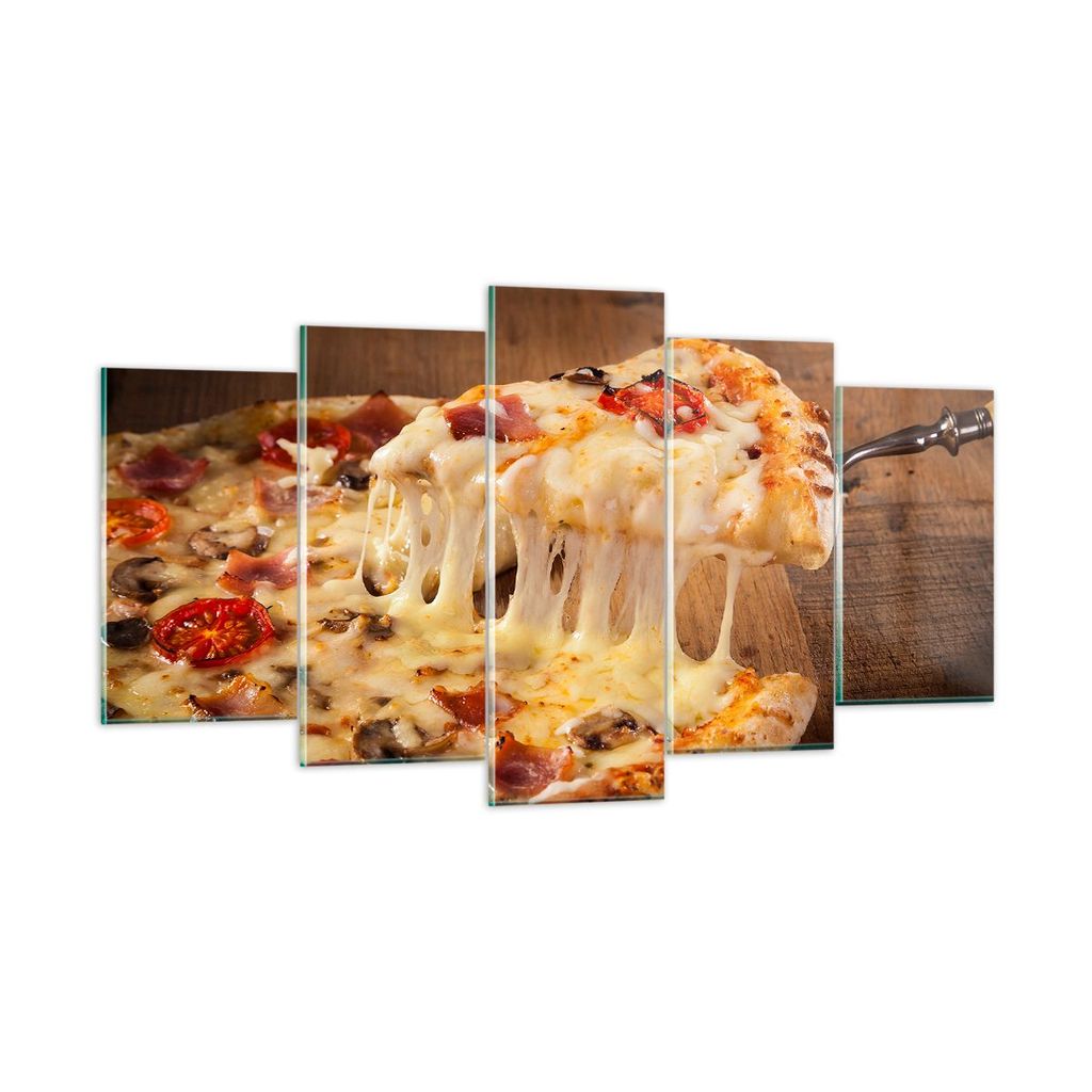 Bilder auf glas - Pizza Käse Tomaten - 160x85cm - Glasbilder - Wandbilder - Kunstdruck - zum Aufhängen bereit - Wanddekoration aus Glas - Glas Bi...