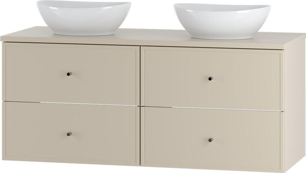 Badezimmer Waschtisch mit 120 cm Breite in beige mit Softclose-Funktion, 4 Schubladen & Keramik Waschbecken - MURANO-140