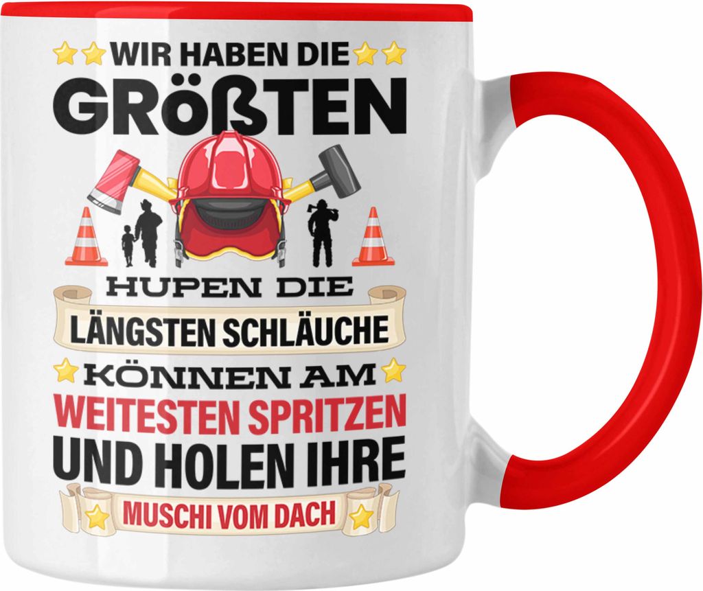 Trendation - Feuerwehr Tasse Geschenk für Feuerwehrmann Geburtstag Männer Spruch Versaut Erwachsenen Humor (Rot)
