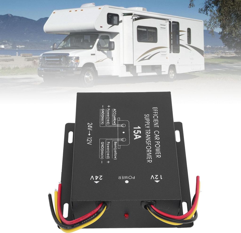 24 V auf 12 V Gleichstrom-Spannungswandler, leistungsstarke Kfz-Stromversorgung für LKW, Wohnmobile, SUVs, Busse, 15 A, 180 W