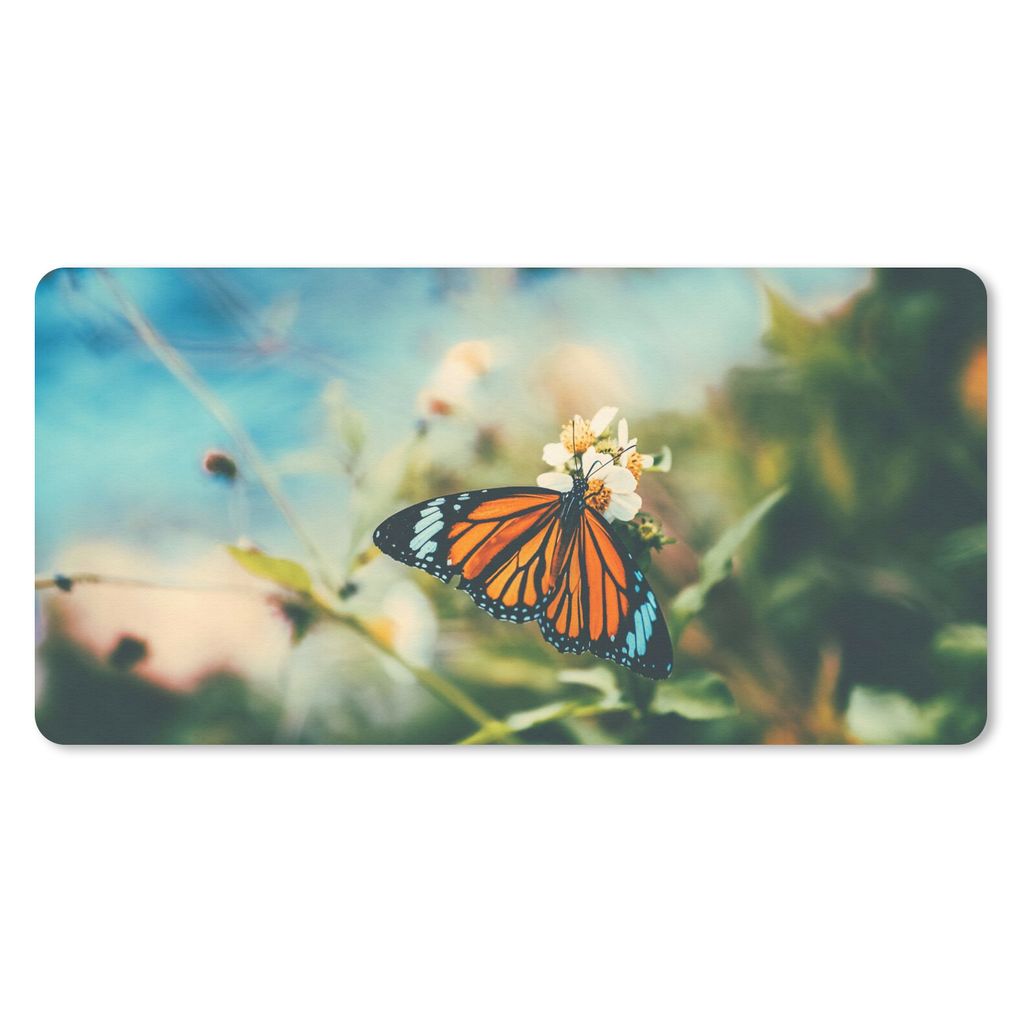 MuchoWow Mauspad Mousepad Schmetterling - Blumen - Garten 60x30 cm - Mousepads - Maus Mat - Pad - Mausunterlage - Nachhaltig
