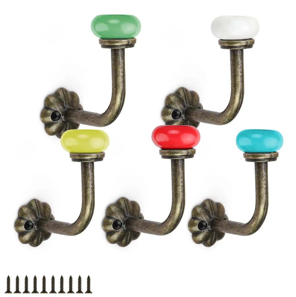 Patères vintage colorées pour entrée : lot de 5 crochets de rangement mur