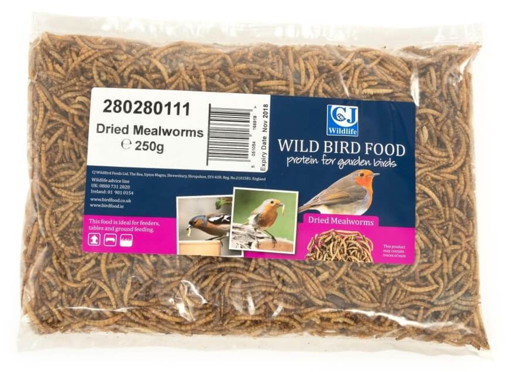 CJ Wildlife Mehlwürmer getrocknet - Vogelfutter für Wildvögel ganzjährig - eiweißreich, unterstützt Muskel- und Federwachstum, zum Mischen