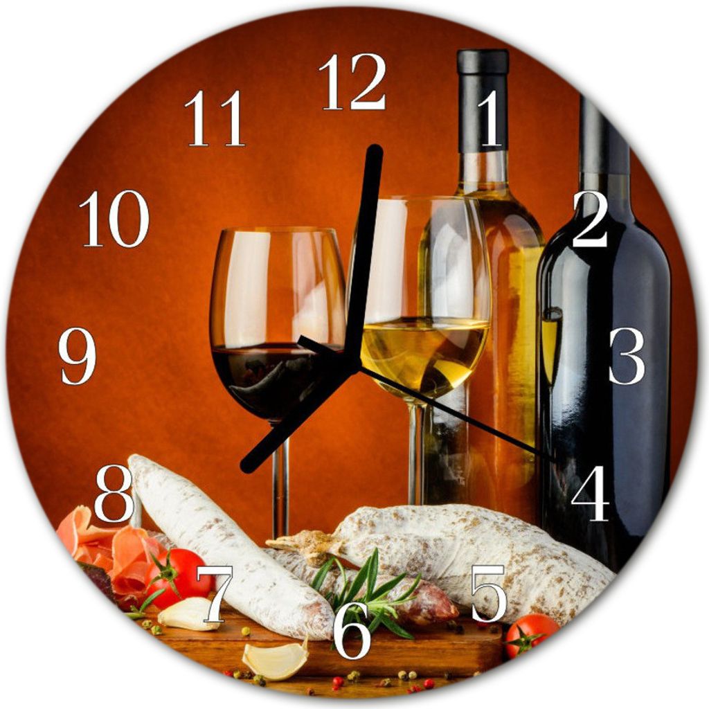 Glasuhr Wanduhr Küchenuhr Echt-Glas 30fi cm Wein rot